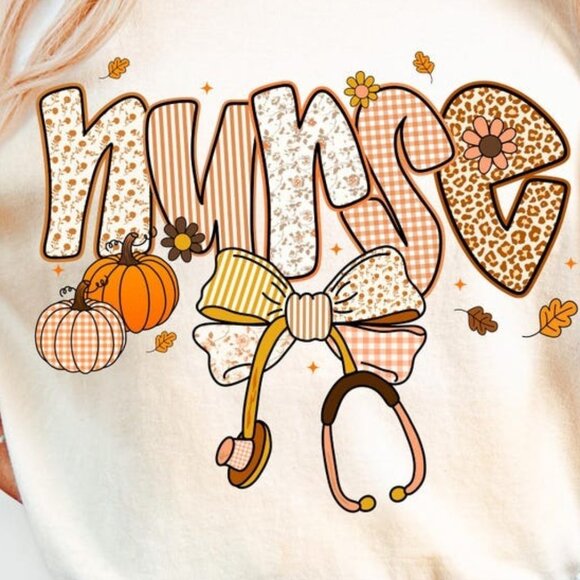 Nurse Gift, Fall Pumpkin Shirt, Autumn Bow T-shirt - Picture 2 of 3